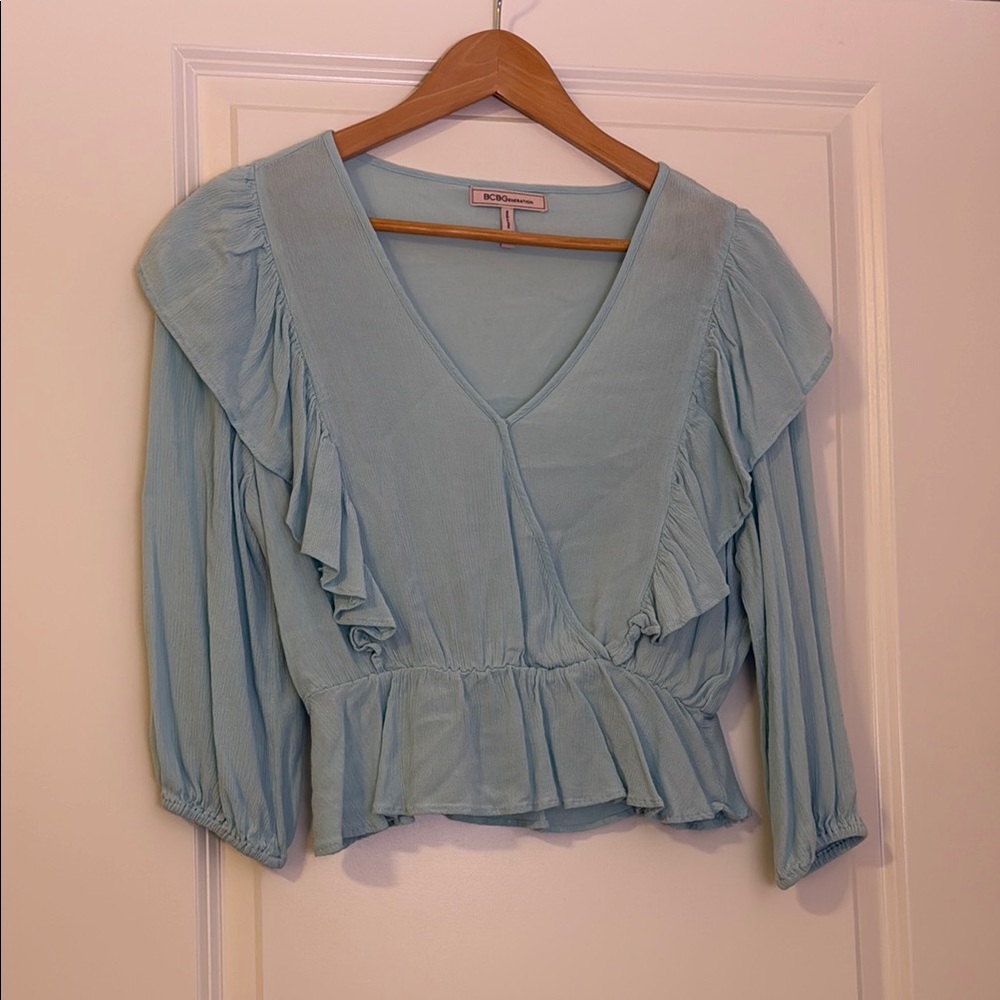 BCBGeneration Light Blue Ruffle Blouse